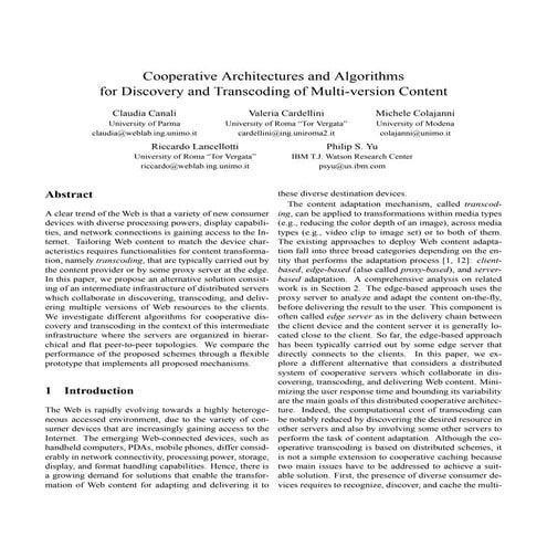 Cooperative Architectures and Algorithms for Discovery and ...