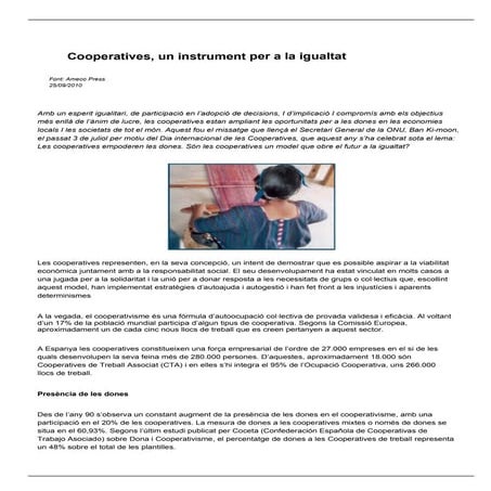 Cooperatives, instrument per a la igualtat