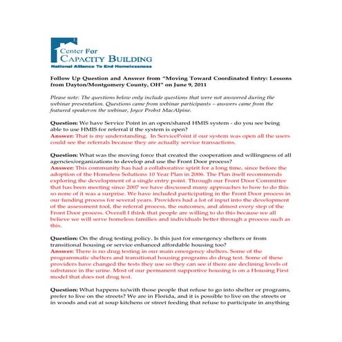 Coordinated Entry Q+A