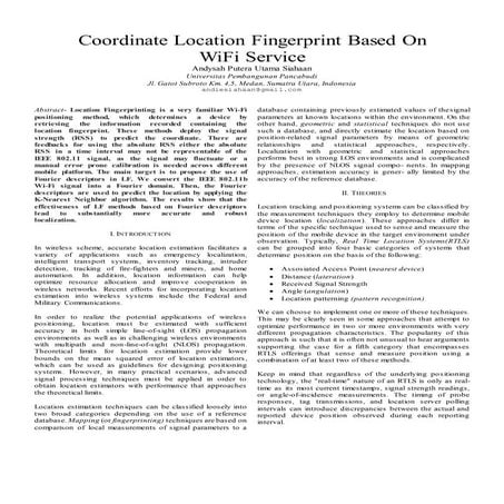 Coordinate Location Fingerprint Based On  WiFi Service