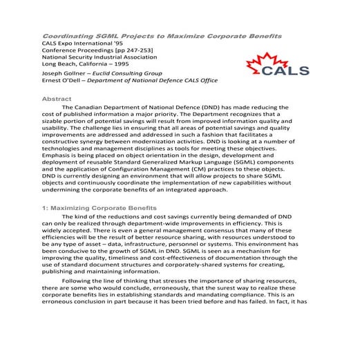 Coordinating Markup Projects (CALS Expo 1995)