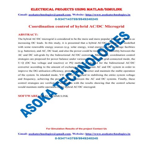 Coordination control of hybrid ac dc microgrid