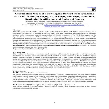 Coordination modes of a new ligand derived from pyrazoline with cr(iii), mn(i...