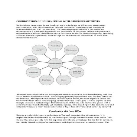 Coordination of housekeeping with other departments