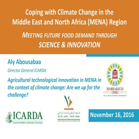 Agricultural technological innovation in MENA in the context of climate chang...