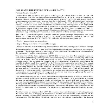 COP 26 AND THE FUTURE OF PLANET EARTH