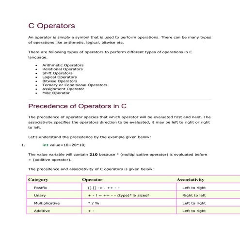 C operators | PDF