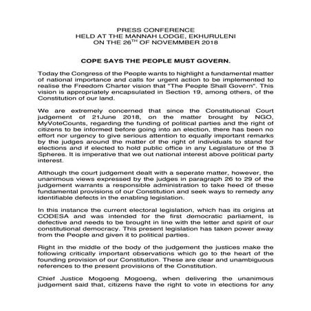 Cope says the people must govern