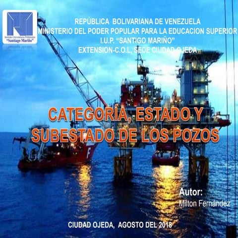  Categoría, Estado y Subestado de los pozos.
