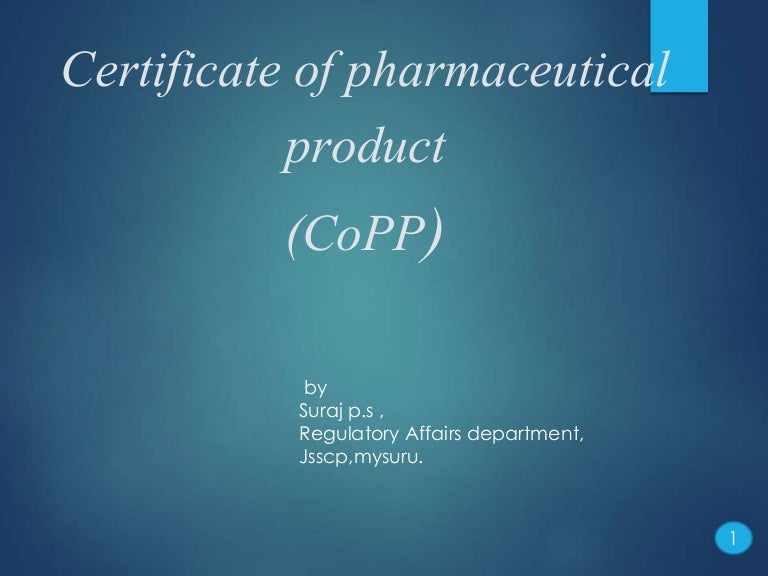 Copp CERTIFICATE OF PHARMACEUTICAL PRODUCT