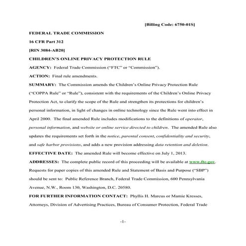 Children's Online Privacy Protection Rule 