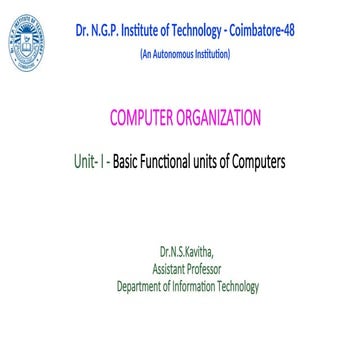 Computer Organization Subject-Basic Functional units of Computers | PPT