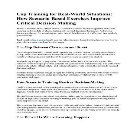 Cop Training for Real-World Situations: How Scenario-Based Exercises ...