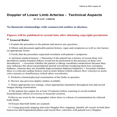 Doppler of Lower Limb Arteries. Technical Aspects.