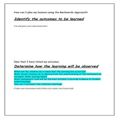 Blank Lesson  Plan- Backwards Approach