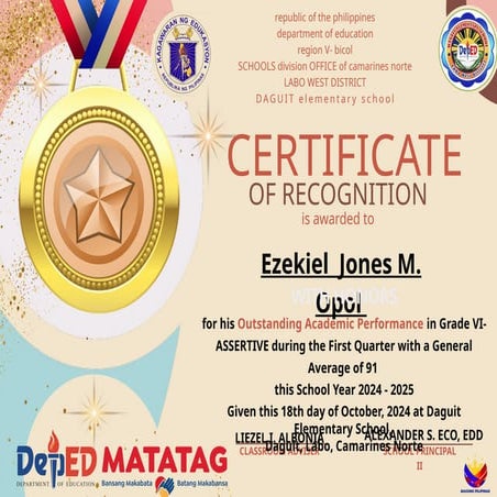 CERTIFICATE of recognition quarterly rec | PPTX