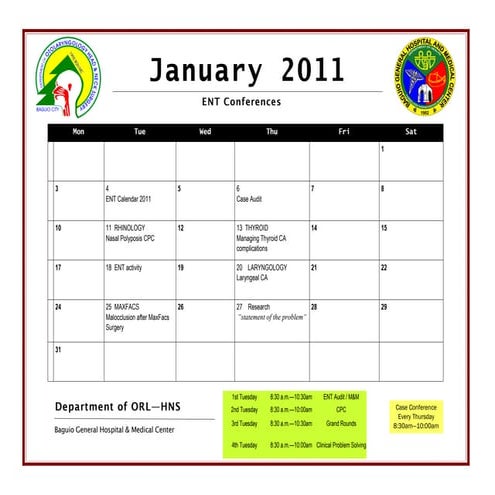 ENT calendar (Jan & Feb) | PDF