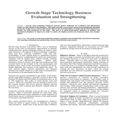 Growth Stage Technology Business Evaluation and Strengthening - Nov 2010 - Da...