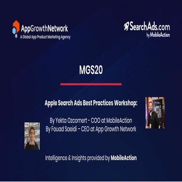Apple Search Ads Workshop in Mobile Growth Summit San Francisco 2020 