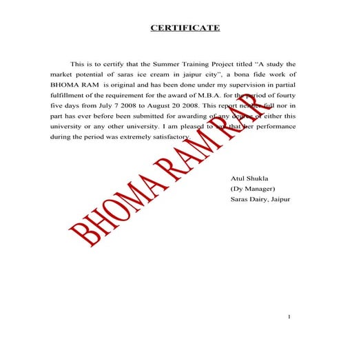 A study the market potential of saras ice cream in jaipur city