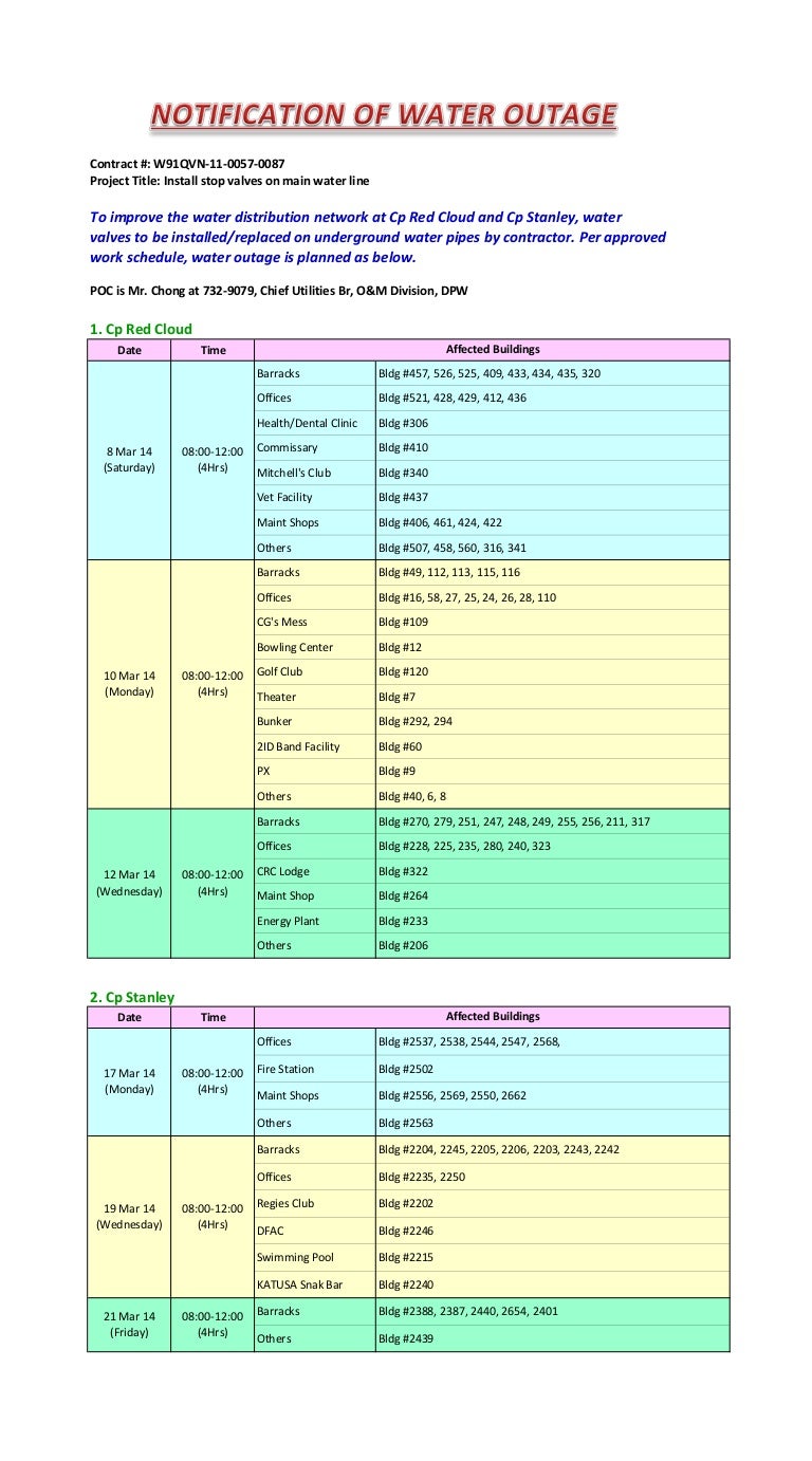 Water Outage Schedule