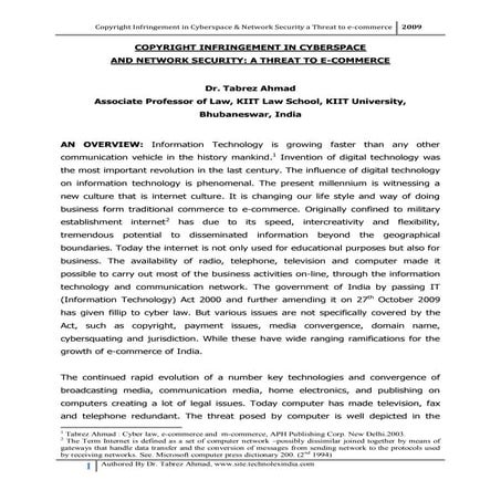 Copyright Infringement in cyberspace and Network Security : a threat  to e-commerce