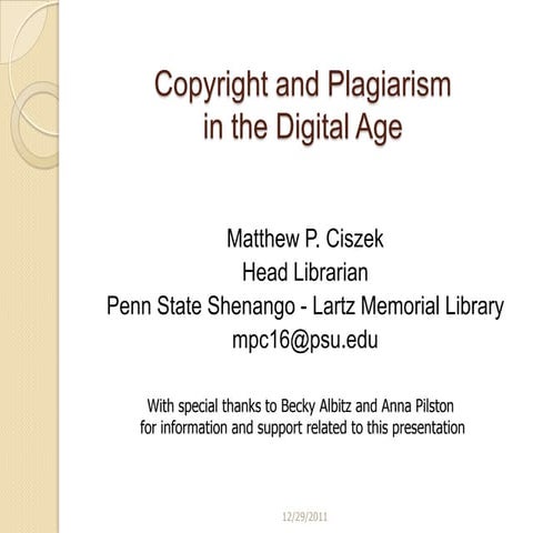 Copyright and Plagiarism