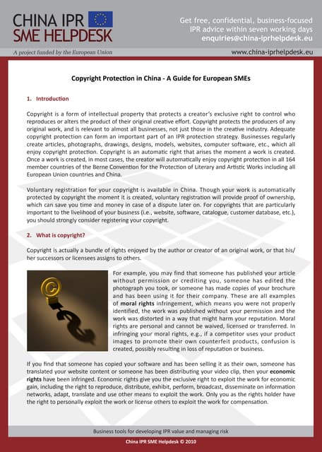 Copyright Protection in China - A Guide for European SMEs
