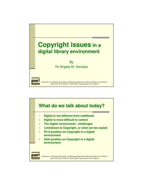 Copyright issues in a library digital environment