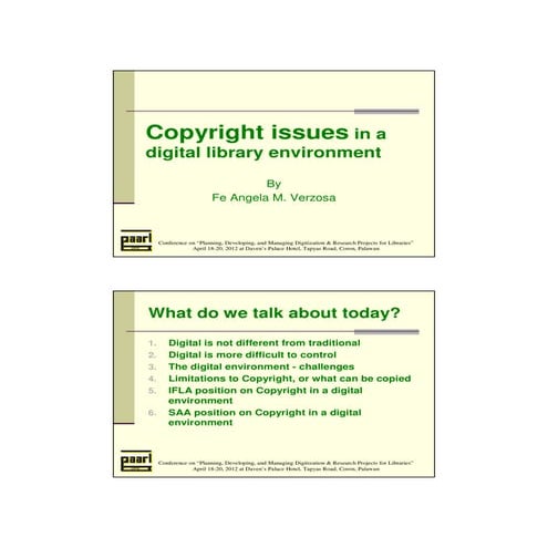 Copyright issues in a digital library environment