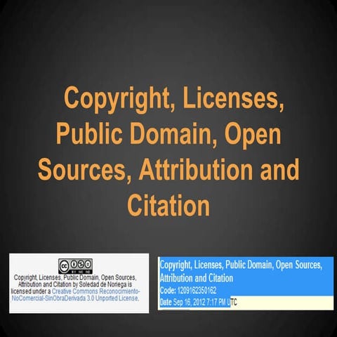 Copyright, licenses, public domain, open sources, attribution and citation