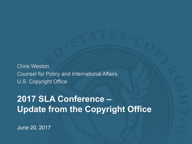 2017 SLA Conference - Fair Use in the Digital Age - Weston