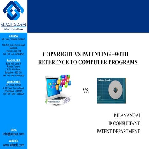Copyright vs patenting –with reference to computer programs | PPT