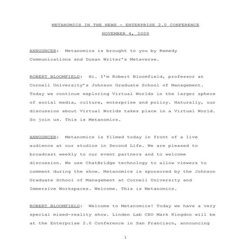 Metanomics Nov 4 Transcript