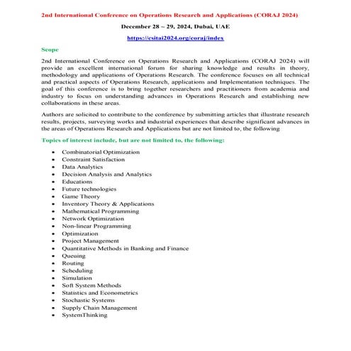 2nd International Conference on Operations Research and Applications ...