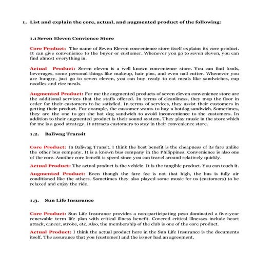 Core, actual and augmented products of different companies