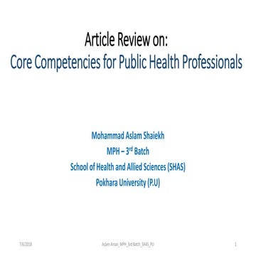 Core competencies for Public Health Professional : Article Review 