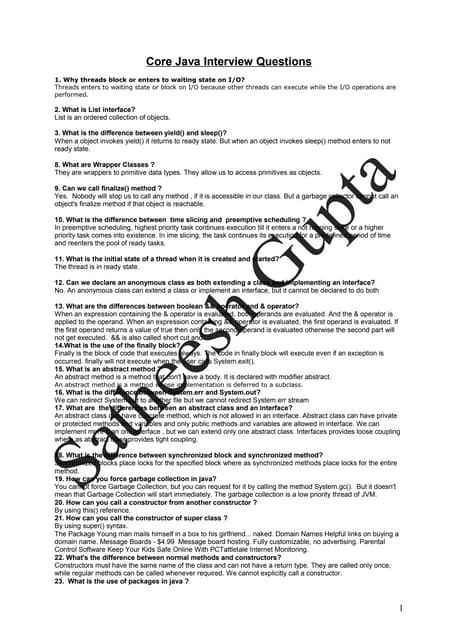 Core java interview questions1 | PDF