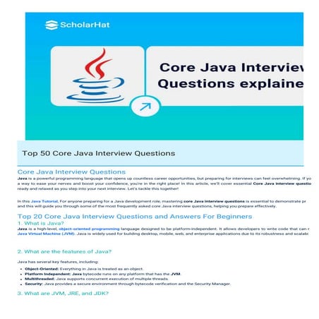 Core Java Interview Questions PDF By ScholarHat | PDF