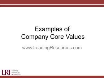 Examples of Company Core Values
