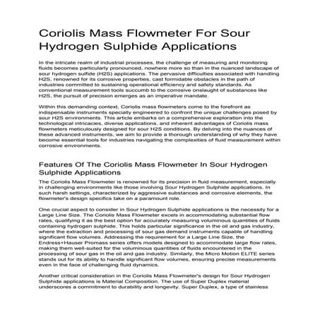 Coriolis Mass Flow Meter For Sulphuric Acid Measurement | DOCX