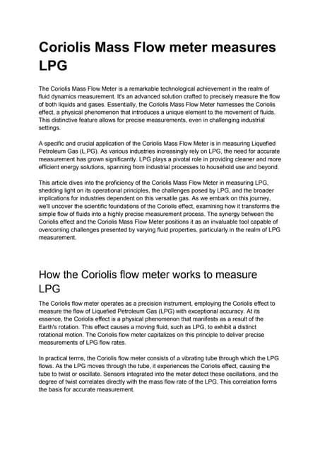 Coriolis Mass Flow Meters measure edible oil | PDF