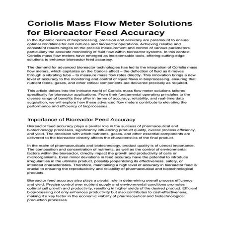 Coriolis Mass Flow Meter For Sulphuric Acid Measurement | DOCX