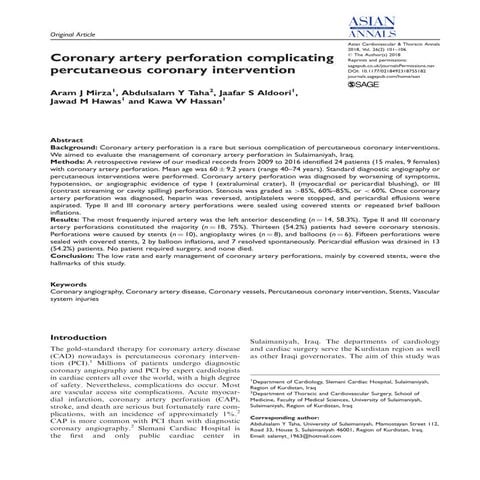 Coronary artery perforation complicating percutaneous coronary intervention
