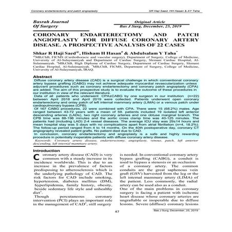 Coronary endarterectomy and patch angioplasty for diffuse coronary artery disease. a prospective analysis of 22 cases