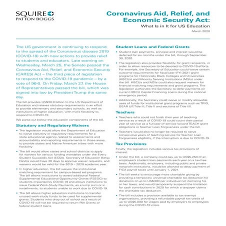 Coronavirus Aid, Relief, and Economic Security Act:  What Is in It for US Edu...