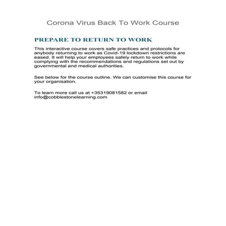  Corona Virus Back To Work Course