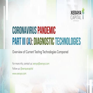 Coronavirus Pandemic Part III (A): Diagnostic Technologies