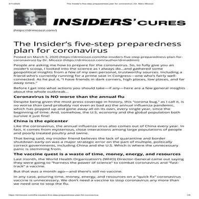 Coronavirus  plan   dr. marc micozzi
