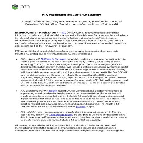 PTC Accelerates Industrie 4.0 Strategy